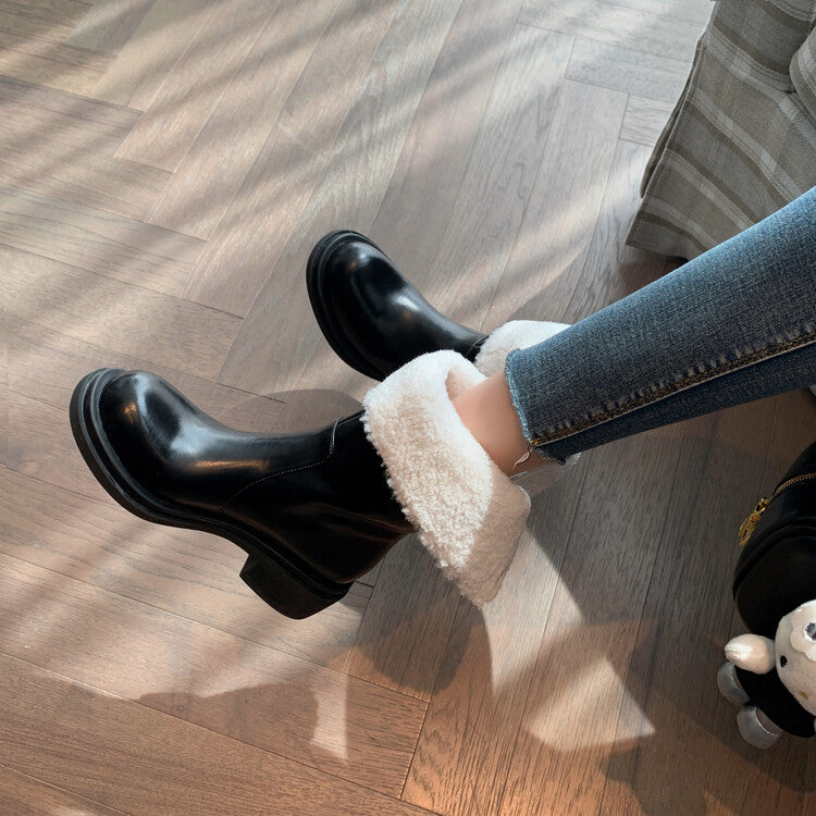 Karin Luna Classic Basic Style   Convertible Foldable Hidden Buckle Snow Fur Shoes Full cowhide Basic Flat Short Boots