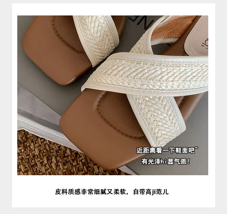 Karin Luna In Stock  Spot Goods Woven Style  Cross-strap Vacation Style Flat Sandals