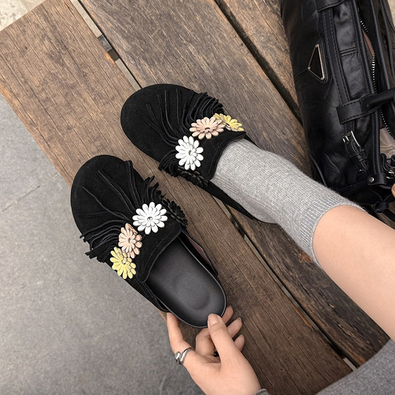 Karin Luna   Tassel Three-Dimensional Flower Thick-Soled Closed-Toe Slippers