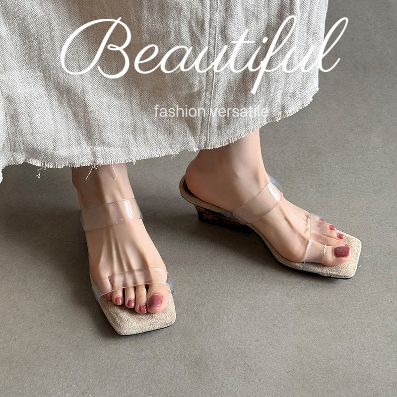 Karin Luna Hot-Selling Amber Element~Spot Goods Spot Goods Transparent tpu   Minimalist Square-Toed One-Strap Slippers