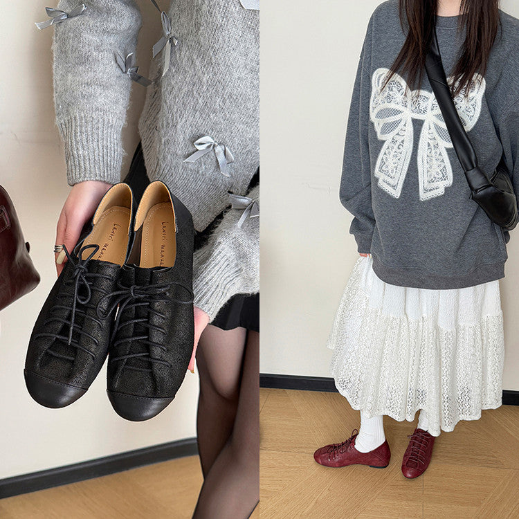 Karin Luna In Stock In Stock   Xiaohongshu Hot-Selling Lace-Up Round-Toe Deep Mouth Single Shoes