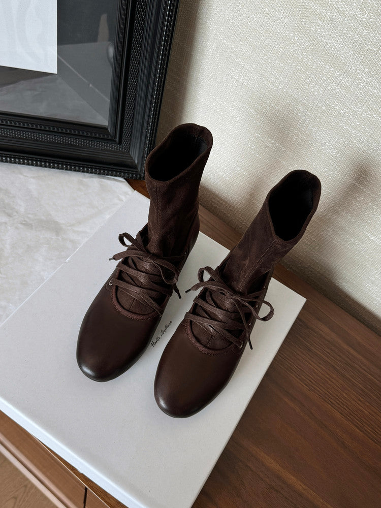 Karin Luna Round Toe Internal Height Increase Lace-up Ankle Boots