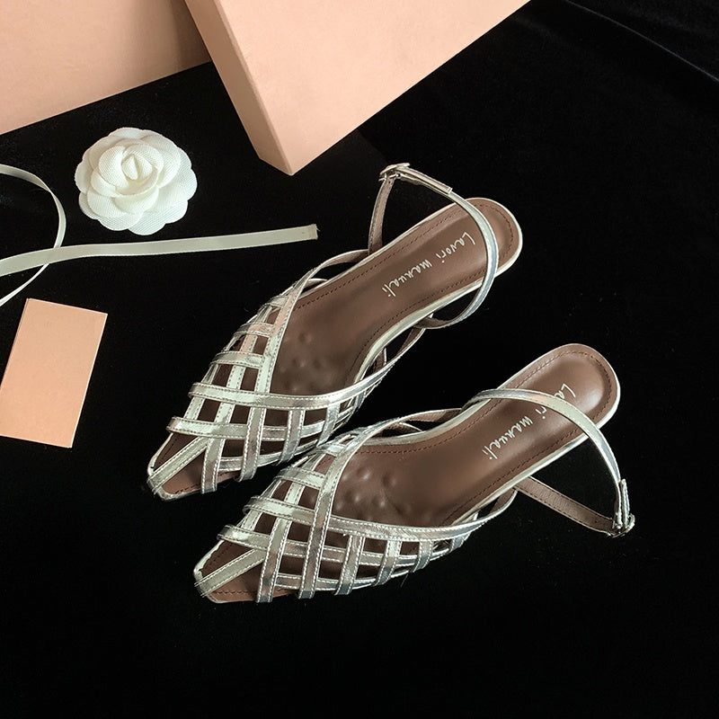 Karin Luna Braided Style ~Cross-woven Pointed Toe Closed-toe Sandals