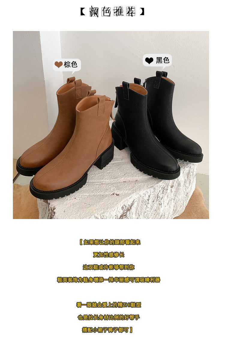 Karin Luna In Stock Versatile Round Toe Chunky Heel Ankle Boots
