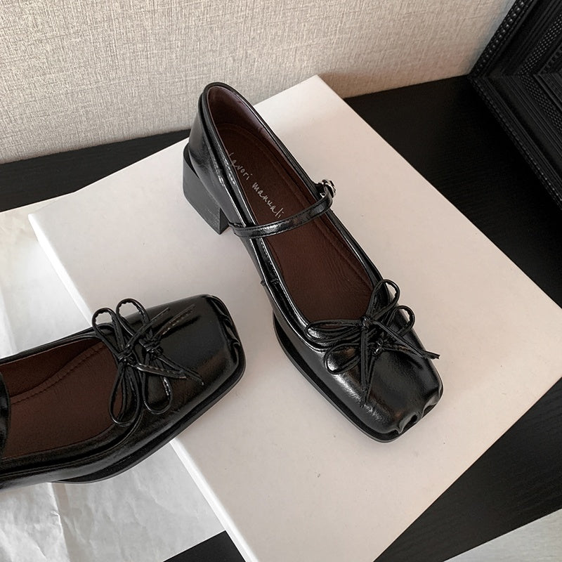 Karin Luna In Stock Spot Goods   One-strap Bowknot Square Toe Chunky Heel Mary Jane Shoes