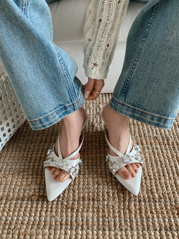 Karin Luna Bestseller Sequin Elements Elegant Pointed Toe Irregular Heel Slippers