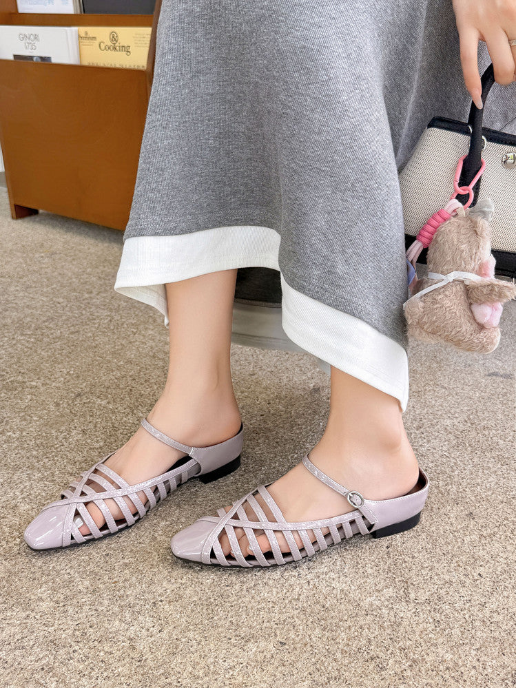Karin Luna In Stock Spot Goods   French Retro Hollow Small Square Toe One-Strap Slippers