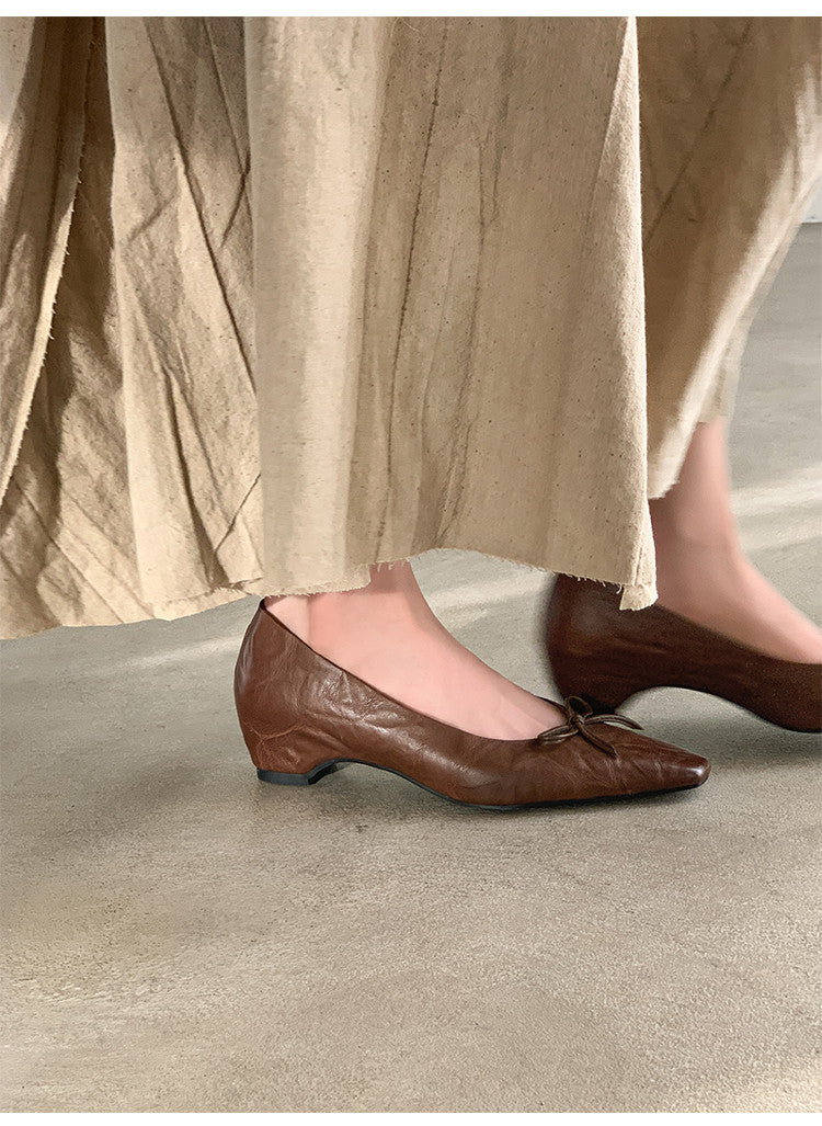 Karin Luna Full Layer Inside and Out~Basic Versatile Small Square Toe Butterfly Knot Irregular Heel Single Shoes