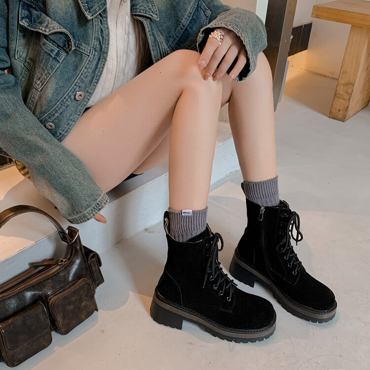 Karin Luna In Stock Spot Goods   Vintage Cowhide Leather Classic Versatile Popular Lace-up Thick Martin Boots