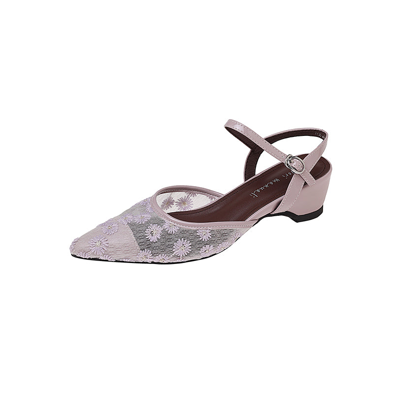 Karin Luna In Stock Spot Goods Embroidered Daisy Sheepskin Mesh Elegant Closed-Toe Slippers