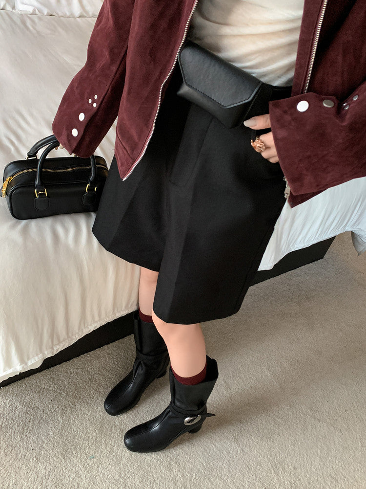 Karin Luna In Stock Spot Goods  Belt Buckle High Heel Large Tube Small Short Boots