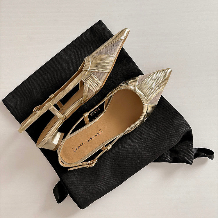 Karin Luna In Stock Spot Goods  Mesh Patchwork Pointed Toe Elegant Closed-Toe Sandals