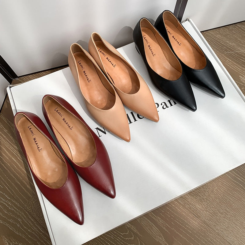 Karin Luna Full Layer Inside and Out~Basic Versatile Retro French Pointed Toe Irregular Heel Single Shoes