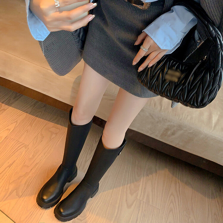 Karin Luna Hot-Selling In Stock   Basic Casual Hot-Selling Round-Toe Long Boots Full Cowhide Leather Long Boots Flat Bottom Hot Sale