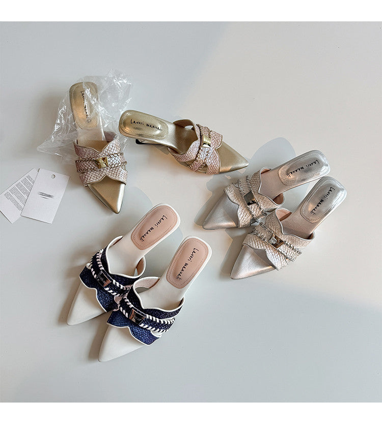 Karin Luna Fish Skin Series~Minimalist Pointed Toe Hot-Selling Unique Heel Slippers