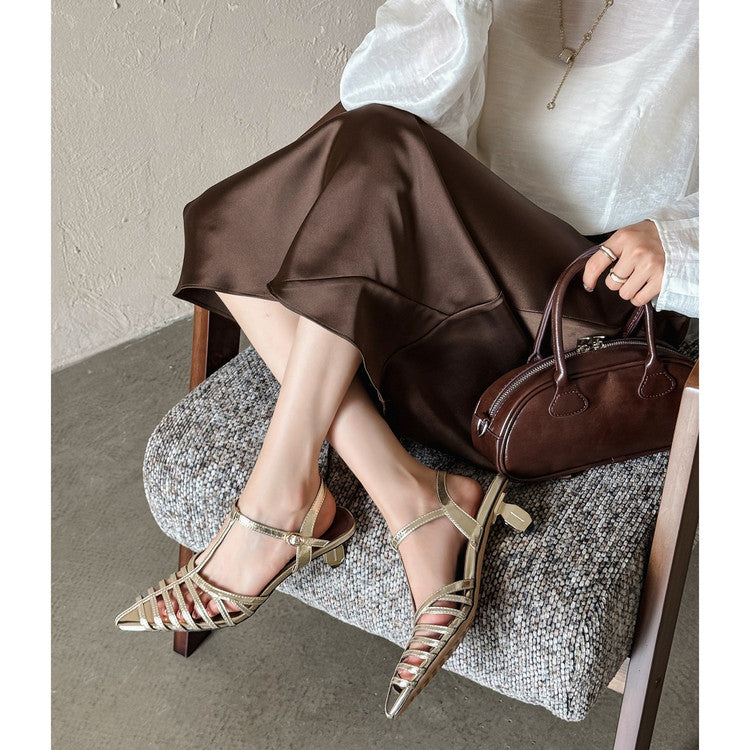 Karin Luna French Hollow Toe Metal Heel Elegant Sandals