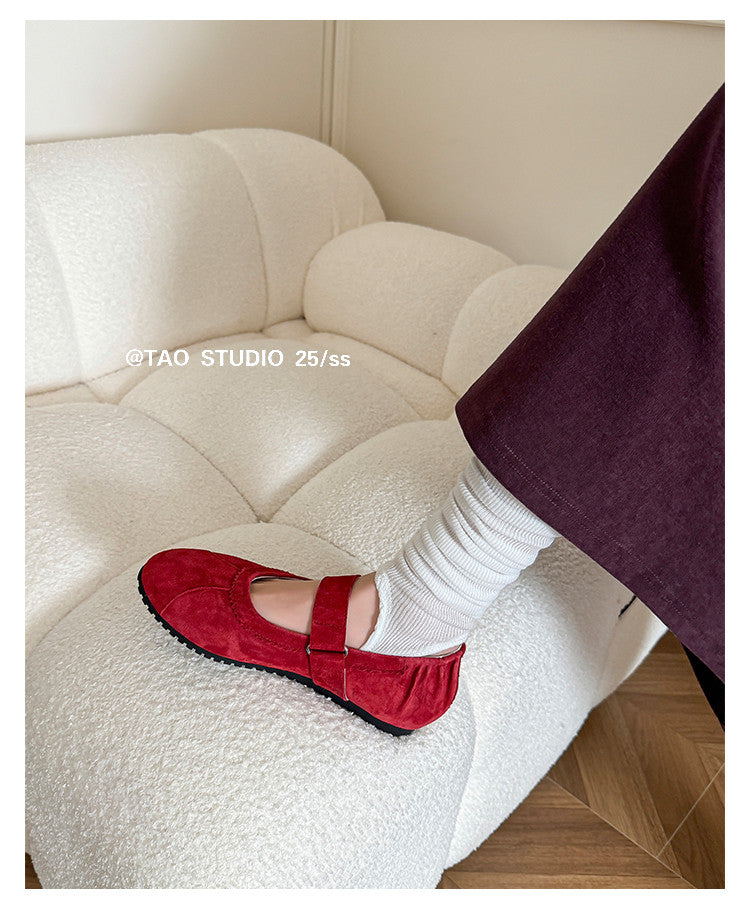 Karin Luna Casual Shoes Series~  In Stock In Stock Magic Tape Round Toe Internal Height Increase Single Strap Flats
