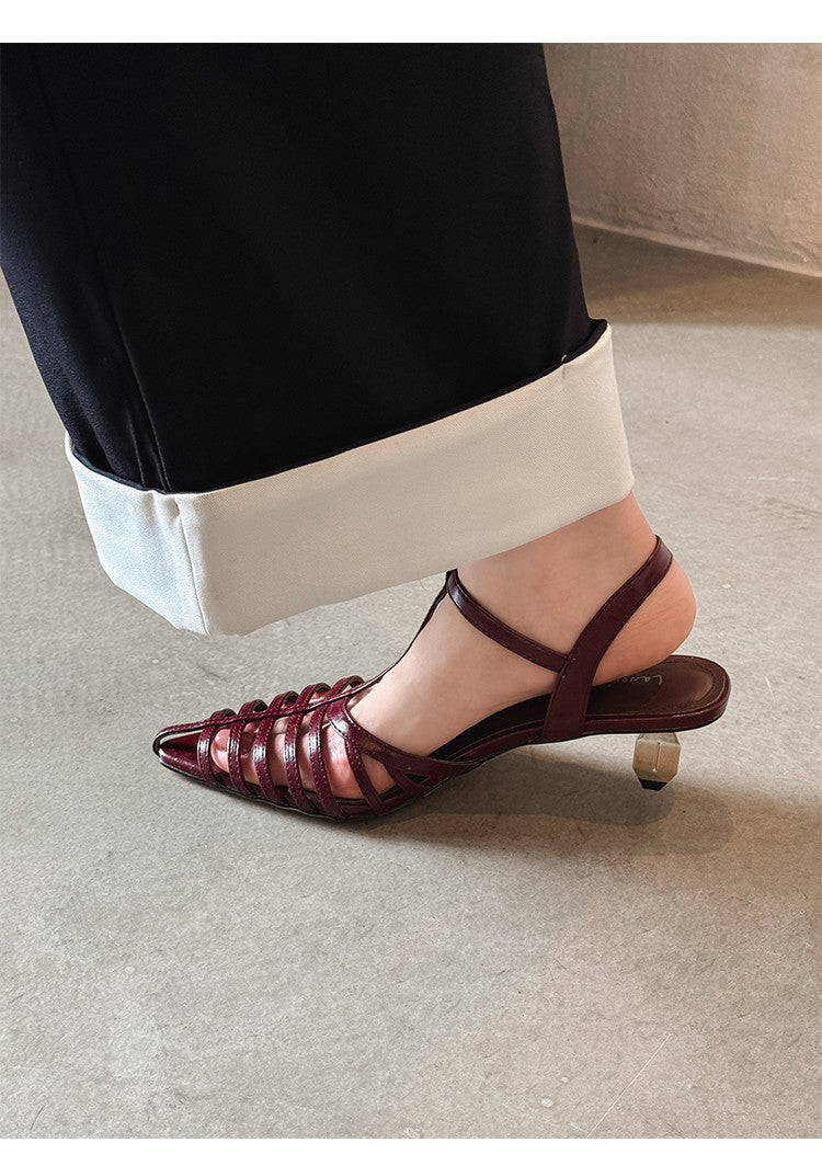 Karin Luna French Hollow Toe Metal Heel Elegant Sandals