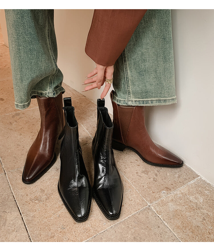 Karin Luna In Stock In stock   Classic first-layer cowhide Chelsea elastic ankle boots
