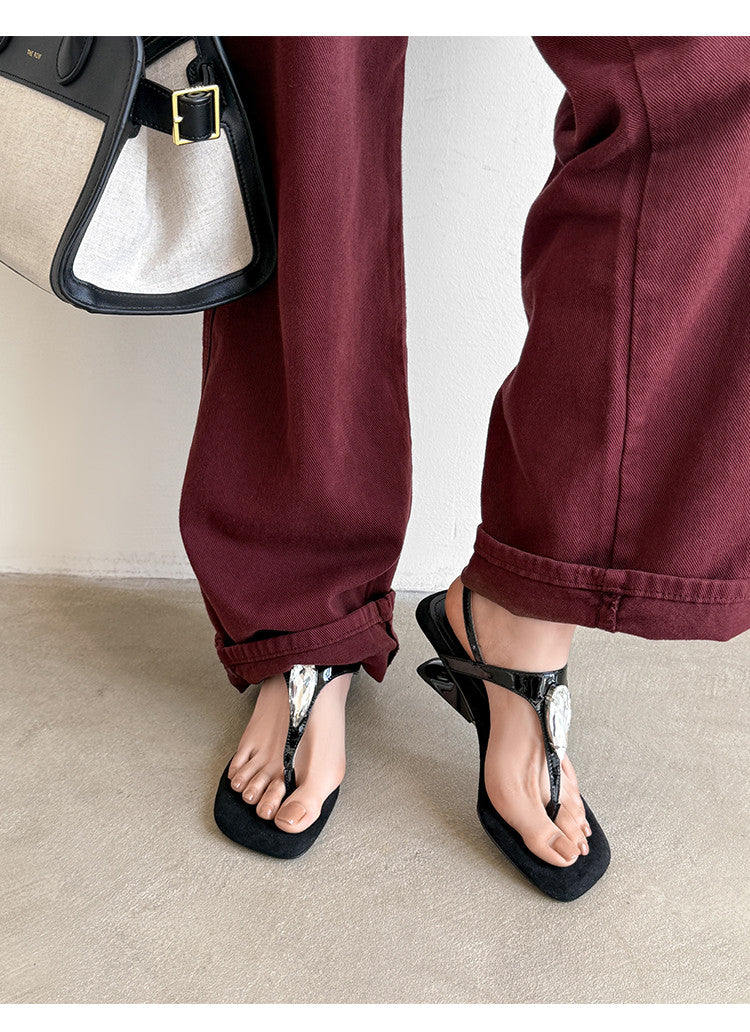 Karin Luna Bestseller Element Square Toe Irregular Heel Super Stable Toe Clip Sandals