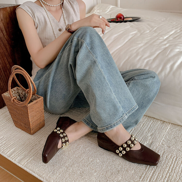 Karin Luna In Stock Spot Goods  Pig Nose Metal Strap Super Soft Granny Full Leather Mary Jane Shoes
