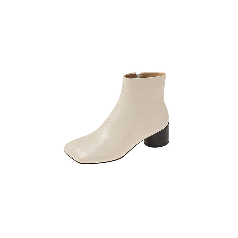 Karin Luna French Style Square Toe Chunky Heel Ankle Boots