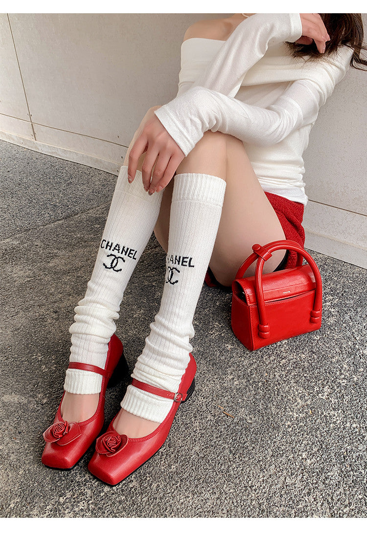 Karin Luna In Stock Spot Goods  Vintage Three-Dimensional Camellia Square-Toed Mary Jane Shoes
