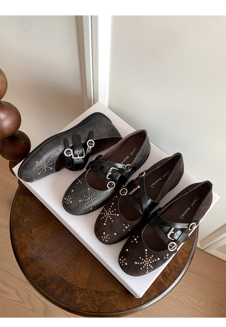 Karin Luna In Stock Spot Goods Studded Rivet Hidden Wedge Mary Jane Shoes