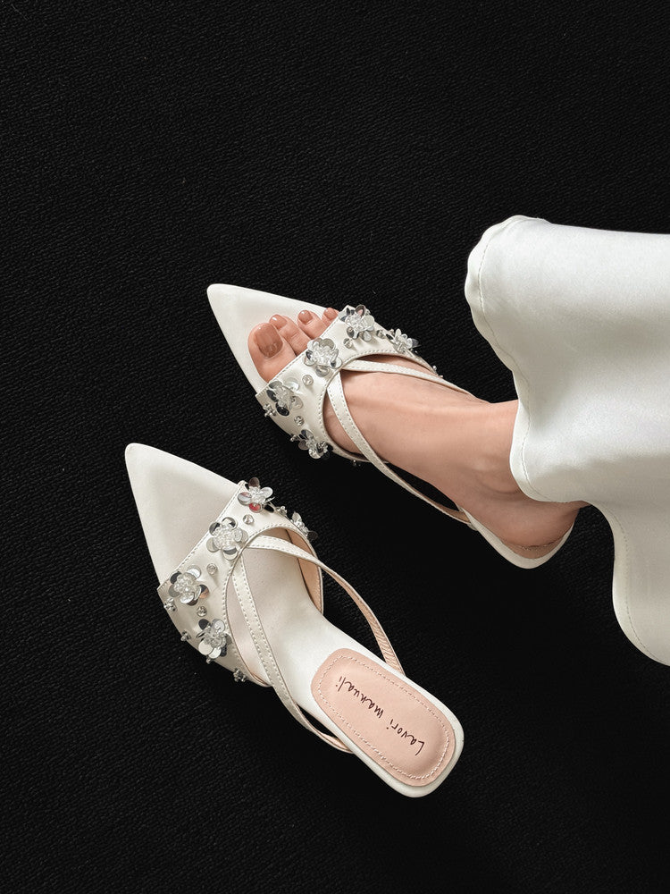 Karin Luna Bestseller Sequin Elements Elegant Pointed Toe Irregular Heel Slippers