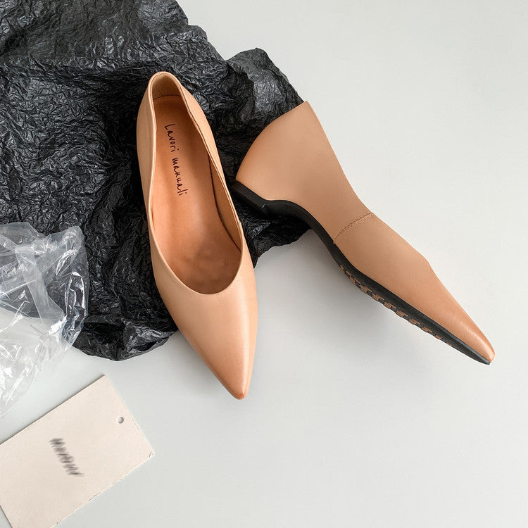 Karin Luna Full Layer Inside and Out~Basic Versatile Retro French Pointed Toe Irregular Heel Single Shoes