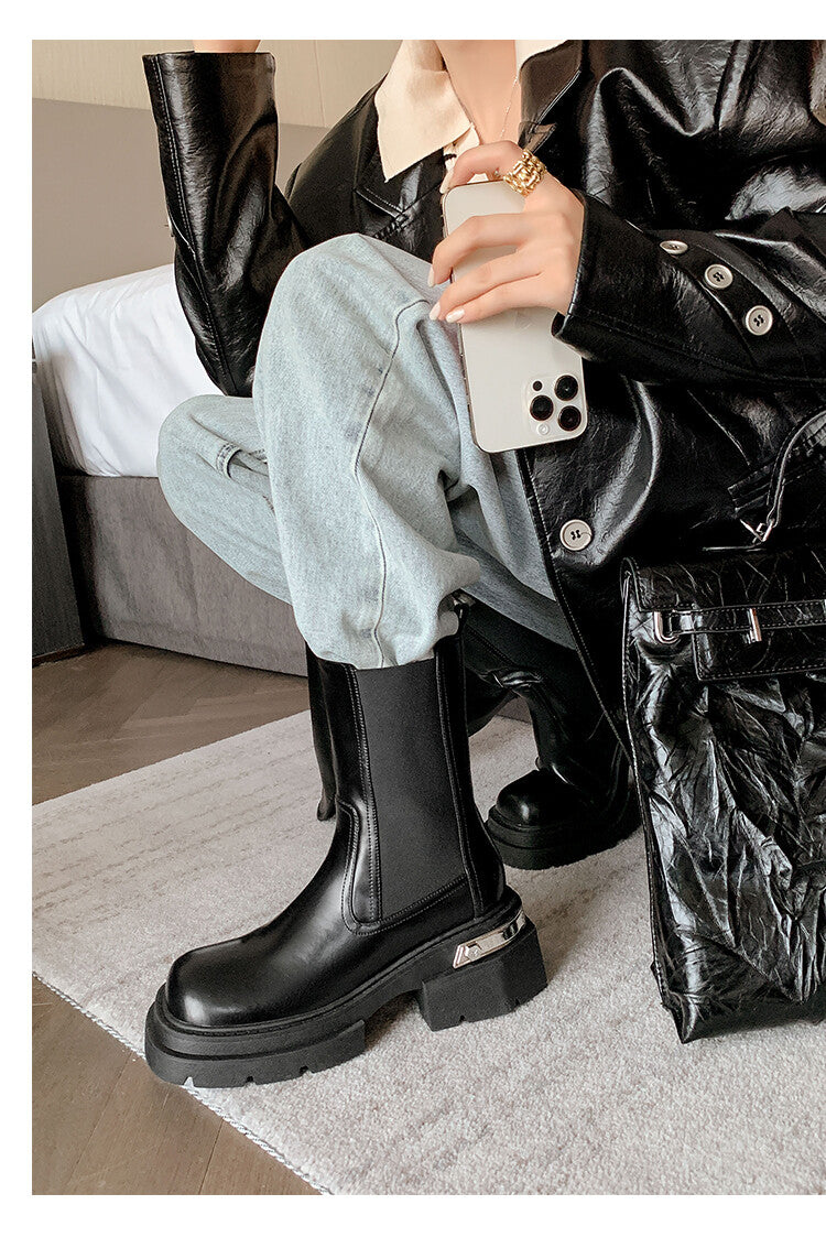 Karin Luna da Brand Series~Rear Metal Decoration Thick Sole Stretch Boots