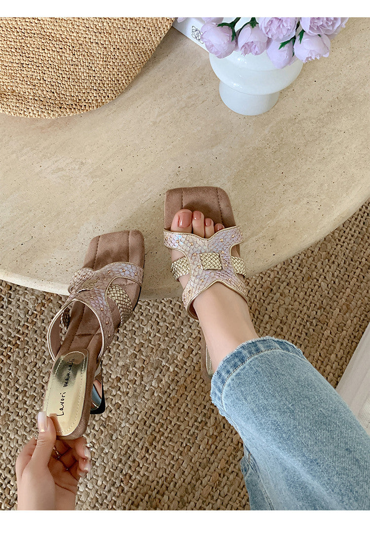 Karin Luna Fish Skin Series~ Hot-selling Square-Toe Slippers with Built-in Traffic