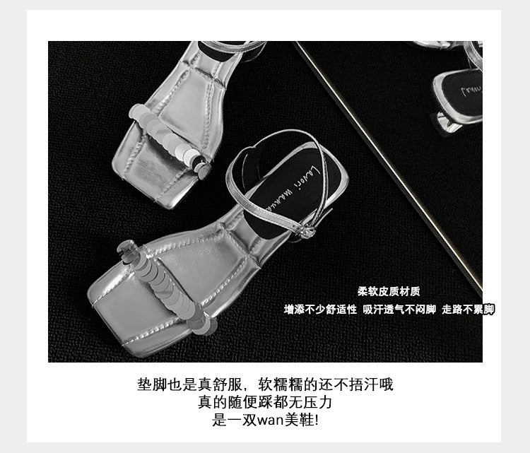 Karin Luna In Stock Spot Goods   Sequin One-Strap Irregular Heel Sofa Insole Sandals