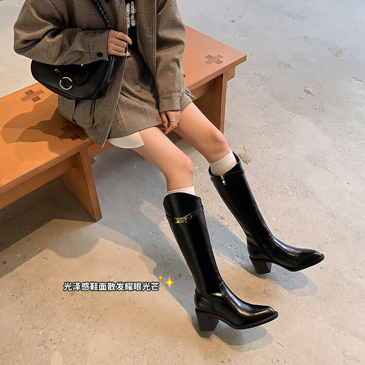 Karin Luna Hot-Selling Fasteners Sold as soon as listed Comes with data plan included Pointed Toe Chunky Heel Classic Full Cowhide Leather Riding Boots