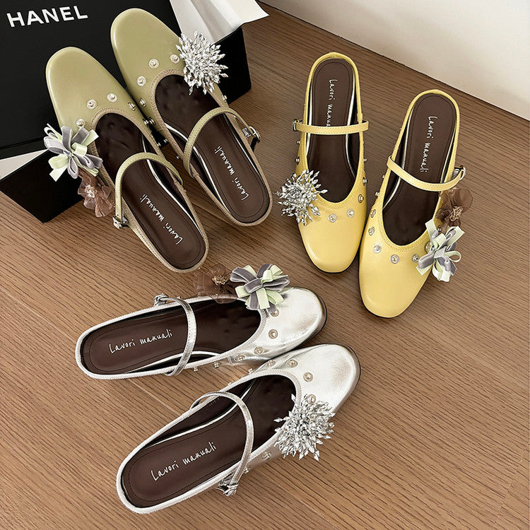 Karin Luna In Stock Spot Goods  Full-grain leather inside and out  Ultra Exquisite Round Toe Hidden Heel Closed-Toe Slippers