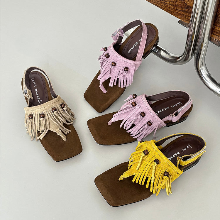 Karin Luna  Tassel Series~Spot Goods  In-stock Clip-toe Square Toe Sandals