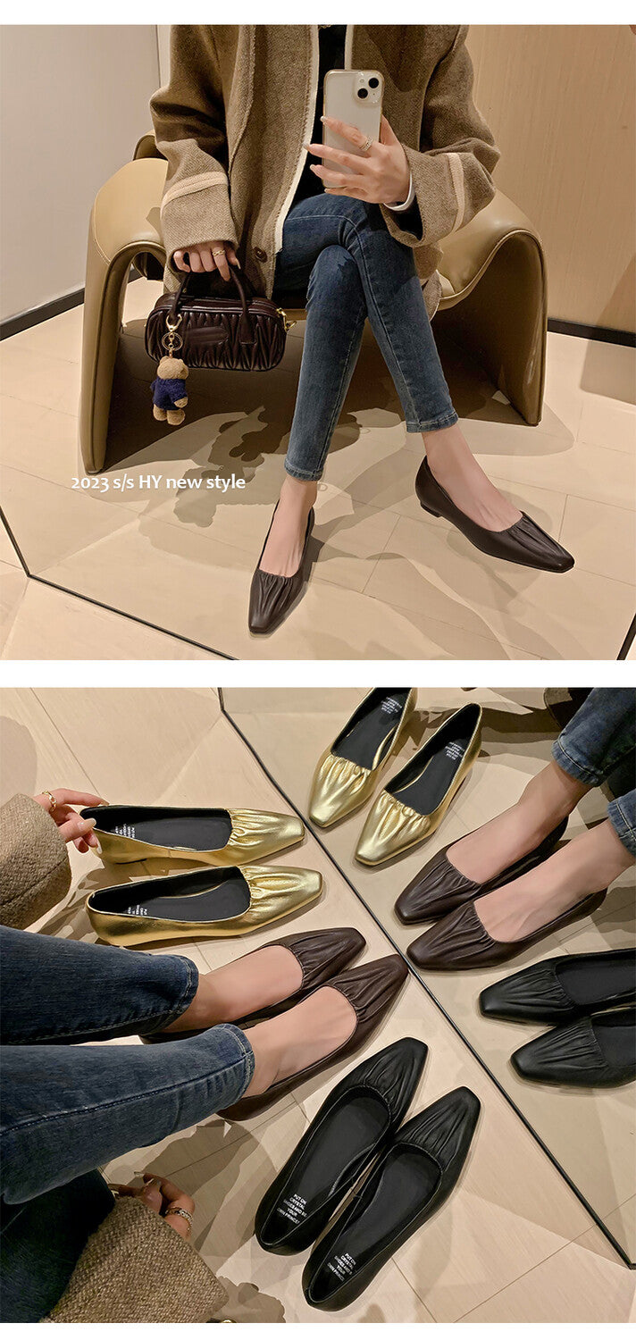 Karin Luna fell in love at first sight~ Spot Goods  Spot Goods Vintage Wrinkled Hollow Soft Sheepskin Elegant Versatile Single Shoes