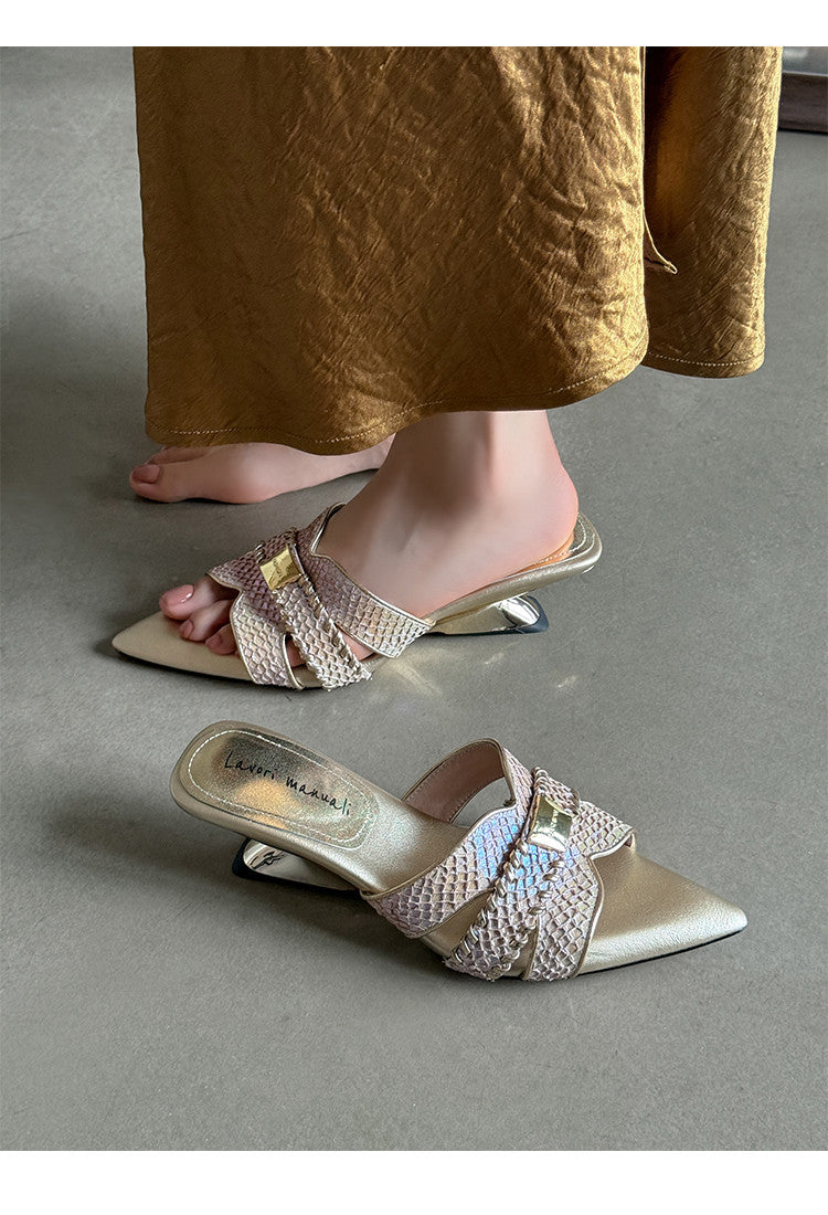 Karin Luna Fish Skin Series~Minimalist Pointed Toe Hot-Selling Unique Heel Slippers
