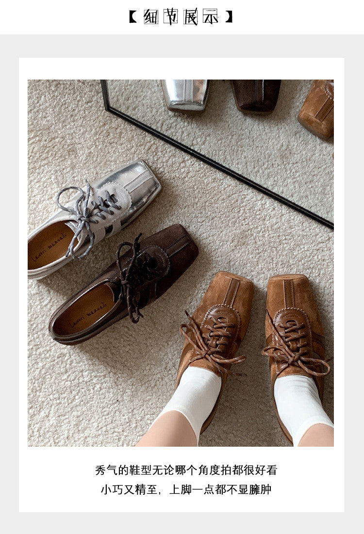 Karin Luna In Stock Spot Goods   Pig Nose Thin Strap Square Toe Patchwork Single Shoes