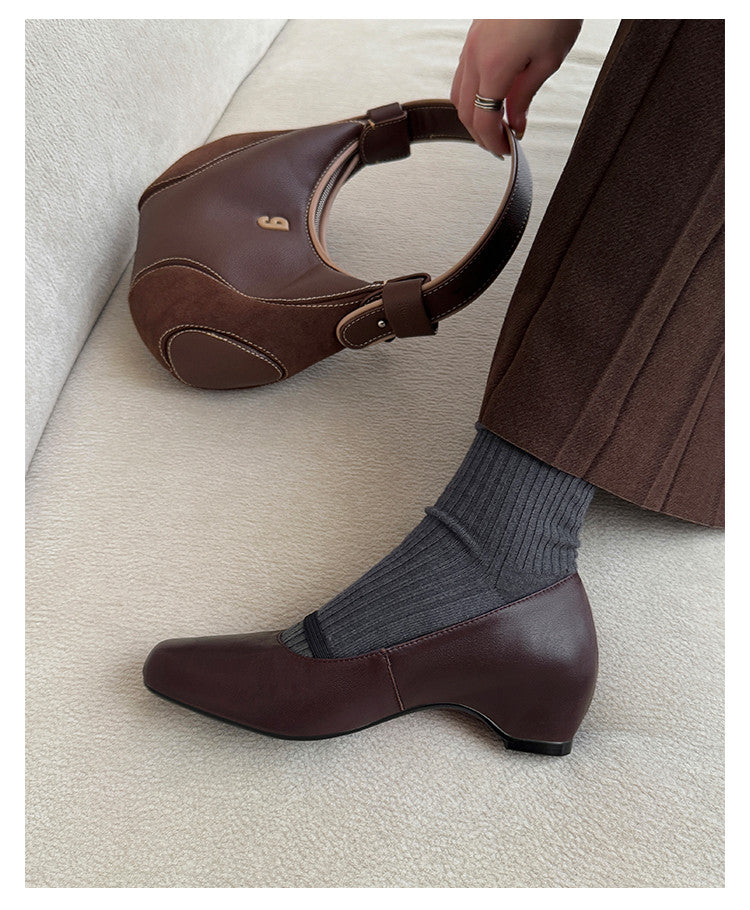 Karin Luna In Stock Spot Goods    Retro Elastic Band Chunky Heel Single Shoes