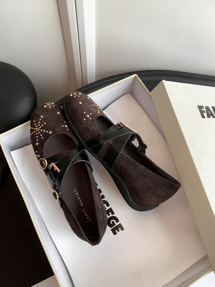 Karin Luna In Stock Spot Goods Studded Rivet Hidden Wedge Mary Jane Shoes