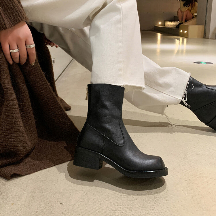 Karin Luna In Stock Spot Goods  Full-grain leather inside and out   Minimalist Texture  Round Toe Flat Bottom Basic Short Boots