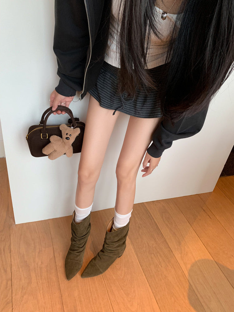 Karin Luna Data Hot Item Pointed Toe Slouchy Matte Western Ankle Boots