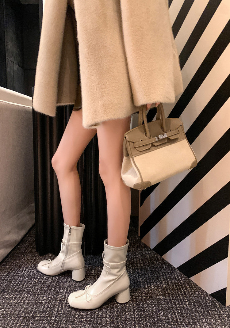 Karin Luna In Stock Spot Goods Hot-Selling Sweet Standard Bow Round-Toe Slim Short Boots