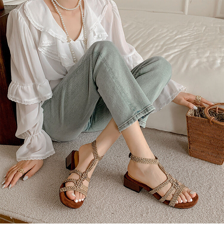 Karin Luna In Stock Spot Goods  Bohemian Handwoven Style  Fluffy feel Super versatile round-toe sandals