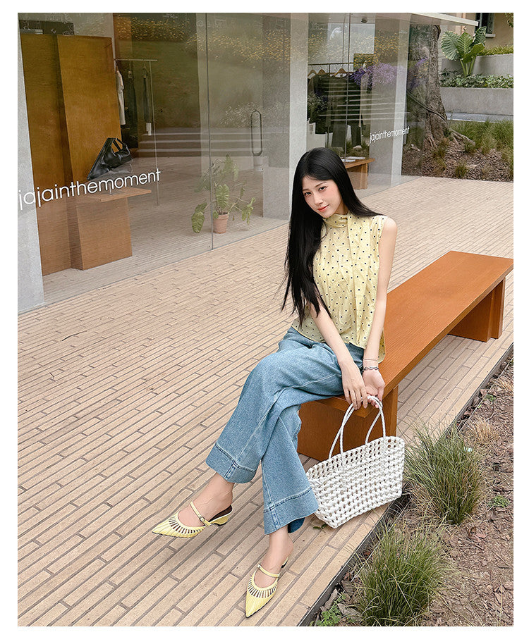 Karin Luna Casual Feel~In stock Pointed Toe Hollow Design Note Pointed Toe Slippers