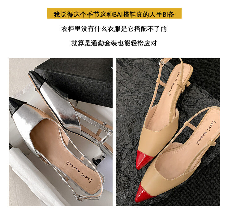Karin Luna In Stock 24New Year's stock is now available Color Block Pointed Toe Full Leather Sandals