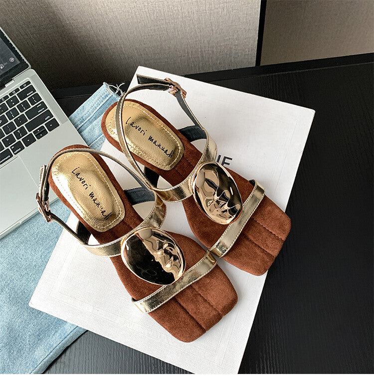 Karin Luna Hot-Selling Fasteners  Irregular Heel Open-Toe Sandals