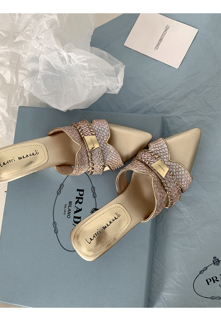 Karin Luna Fish Skin Series~Minimalist Pointed Toe Hot-Selling Unique Heel Slippers