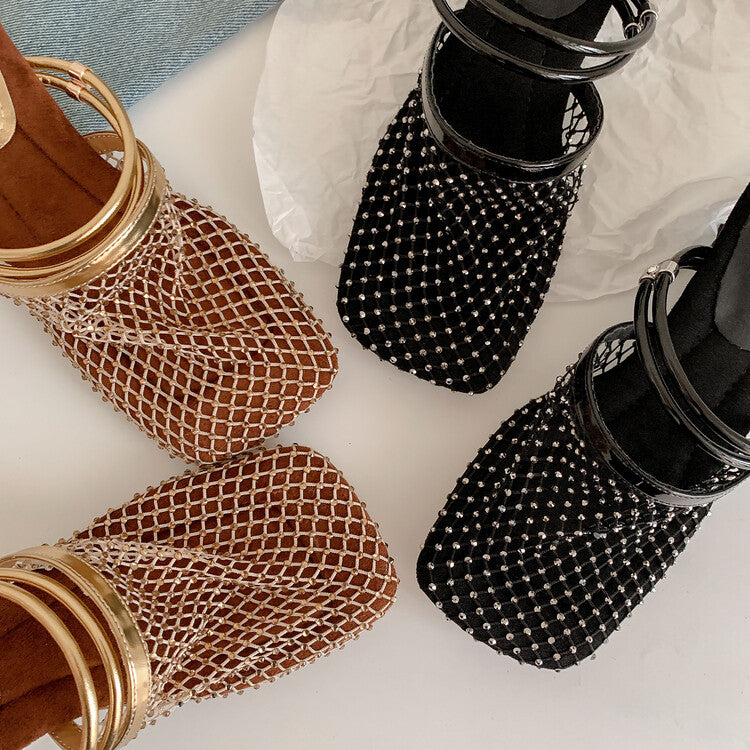 Karin Luna Highlights Fairness~In stock  Closed-Toe Diamond Mesh Unisex Convertible Sandals